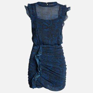 NWT All Saints Hali Tamora Dress, Royal Blue US4, Snakeskin Print Mini Dress